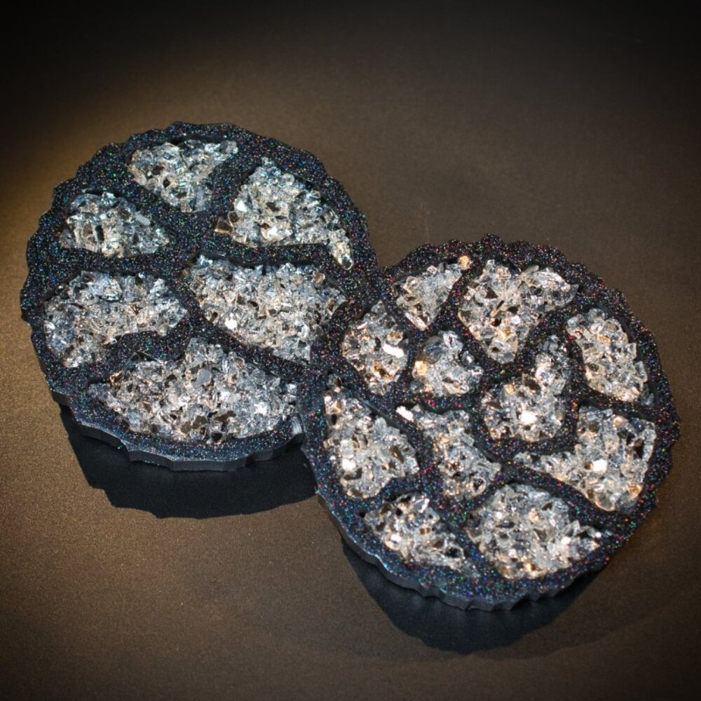 Reflective Glass Geode Agate Coasters – Set of 2 | Wine or Coffee Coasters